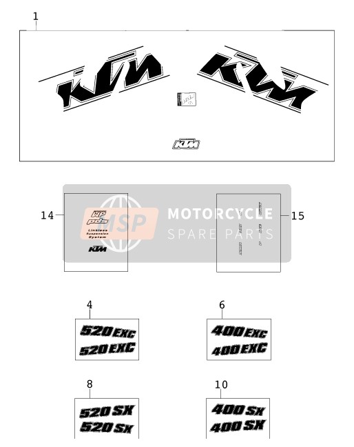 KTM 400 EXC RACING Europe 2000 Decalcomania per un 2000 KTM 400 EXC RACING Europe