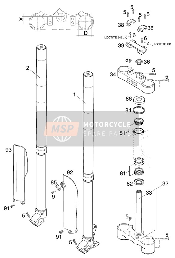 KTM 400 EXC RACING Europe 2000 Front Fork, Triple Clamp for a 2000 KTM 400 EXC RACING Europe