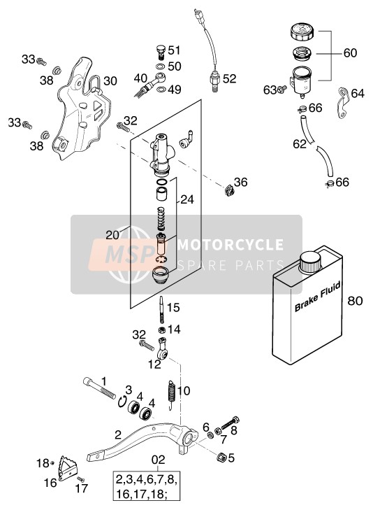 KTM 400 EXC RACING Europe 2000 Rear Brake Control for a 2000 KTM 400 EXC RACING Europe