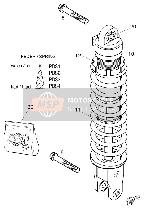 KTM 400 EXC RACING Europe 2000 Shock Absorber for a 2000 KTM 400 EXC RACING Europe