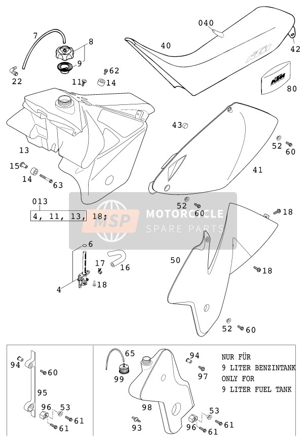 KTM 400 EXC RACING Europe 2000 Réservoir, Siège pour un 2000 KTM 400 EXC RACING Europe