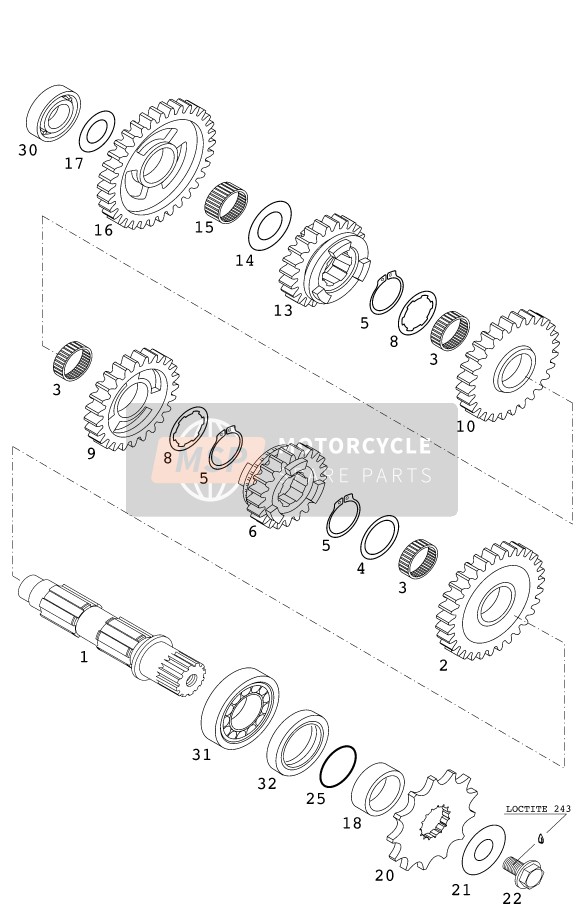 59033011043, Idler Gear 1.G 32-T, KTM, 0