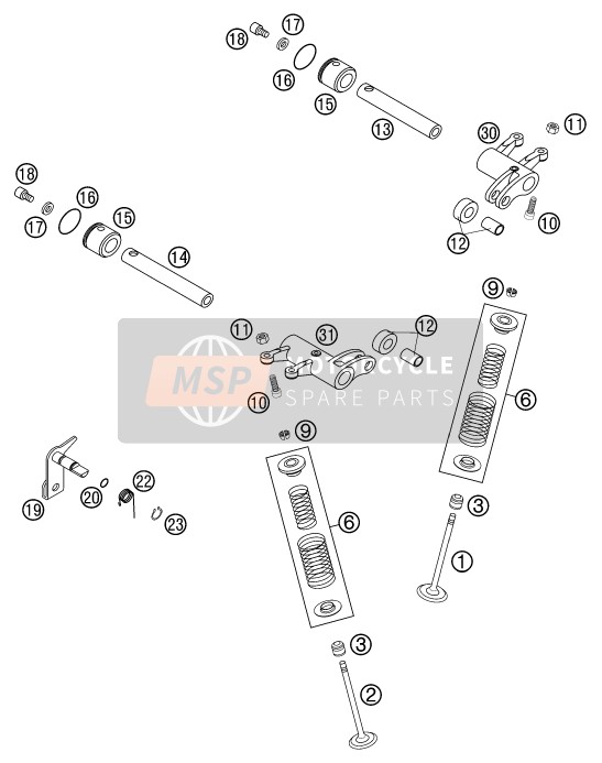 KTM 400 EXC RACING USA 2002 Commande de soupape pour un 2002 KTM 400 EXC RACING USA