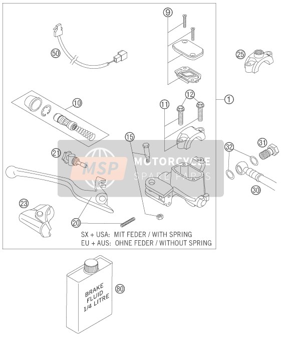 KTM 400 EXC RACING Europe 2007 Front Brake Control for a 2007 KTM 400 EXC RACING Europe