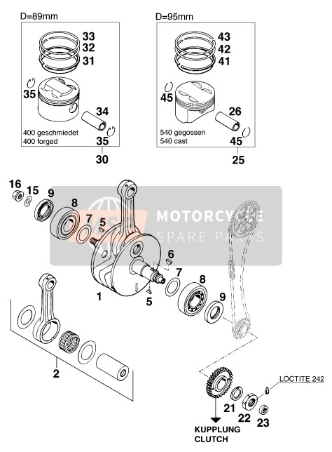 KTM 400 LC4-E Great Britain 2000 Crankshaft, Piston for a 2000 KTM 400 LC4-E Great Britain