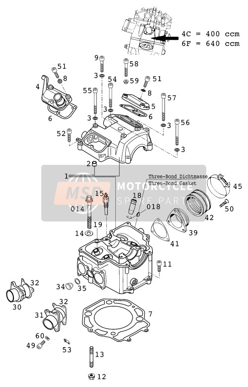 KTM 400 LC4-E USA 2000 Cylinder Head for a 2000 KTM 400 LC4-E USA