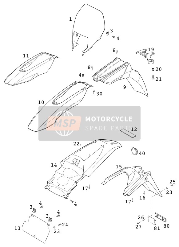 KTM 400 LC4-E Great Britain 2000 Mask, Fenders for a 2000 KTM 400 LC4-E Great Britain