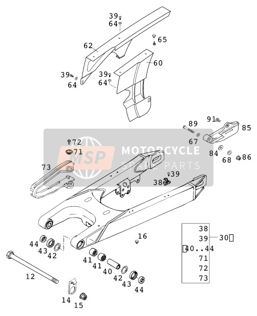 KTM 400 LC4-E Europe 2000 Swing Arm for a 2000 KTM 400 LC4-E Europe