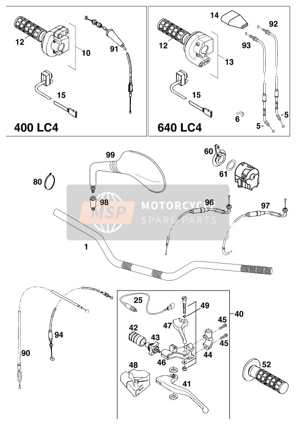 KTM 400 LC4 R Europe 1999 Stuur, Besturing voor een 1999 KTM 400 LC4 R Europe