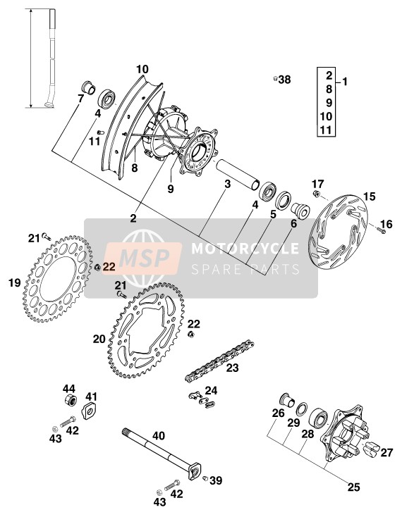 KTM 400 LC4 R Europe 1999 Achterwiel voor een 1999 KTM 400 LC4 R Europe