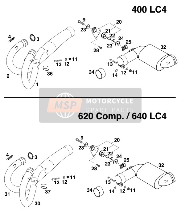 KTM 400 LC 4 Europe 1998 Exhaust System for a 1998 KTM 400 LC 4 Europe
