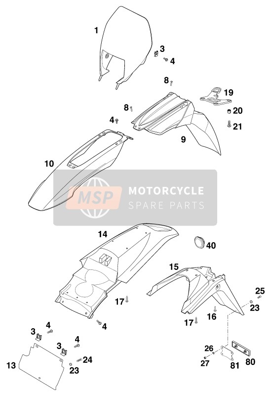 KTM 400 LC 4 Europe 1998 Mask, Fenders for a 1998 KTM 400 LC 4 Europe