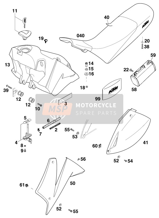 KTM 400 LC 4 Europe 1999 Tank, Seat for a 1999 KTM 400 LC 4 Europe