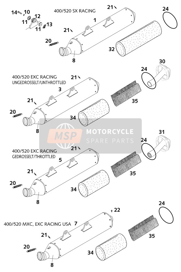 KTM 400 MXC RACING USA 2001 Main Silencer for a 2001 KTM 400 MXC RACING USA