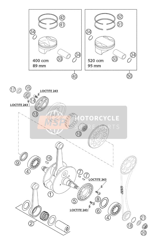 KTM 400 MXC RACING USA 2002 Kurbelwelle-Kolben für ein 2002 KTM 400 MXC RACING USA