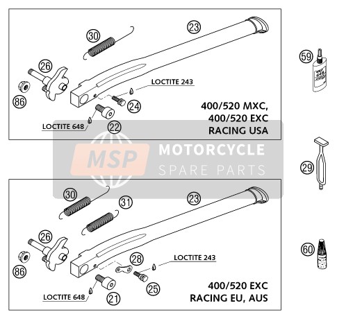 KTM 400 MXC RACING USA 2002 SEITENSTÄNDER/STÄNDER MITTE für ein 2002 KTM 400 MXC RACING USA