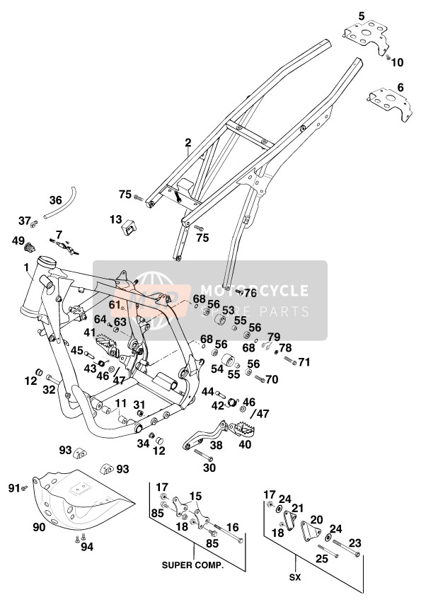 KTM 400 SUP-COMP EXC USA 1998 Frame voor een 1998 KTM 400 SUP-COMP EXC USA