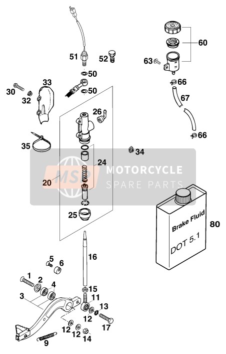 KTM 400 SUP-COMP EXC USA 1998 Commande de frein arrière pour un 1998 KTM 400 SUP-COMP EXC USA