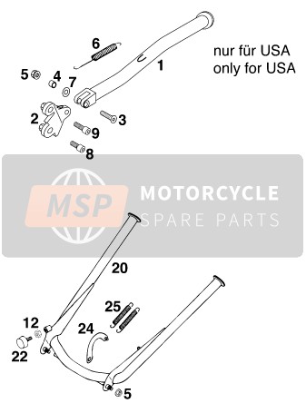 KTM 400 SUP-COMP EXC USA 1998 Kant / Middenbok voor een 1998 KTM 400 SUP-COMP EXC USA