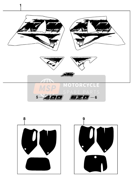 KTM 400 SUP-COMP WP 14KW France 1996 Decal for a 1996 KTM 400 SUP-COMP WP 14KW France