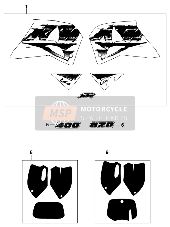 KTM 400 SUP-COMP WP 18KW Europe 1996 Calcomanía para un 1996 KTM 400 SUP-COMP WP 18KW Europe