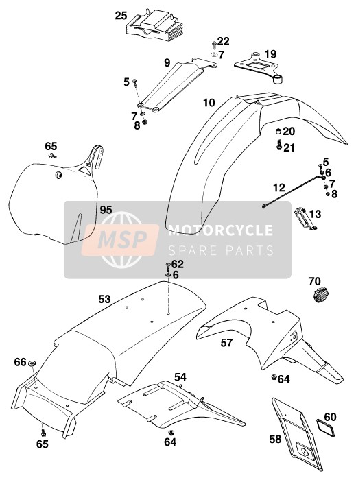 KTM 400 SUPER-COMP WP Europe 1995 ABDECKUNG, KOTFLÜGEL für ein 1995 KTM 400 SUPER-COMP WP Europe