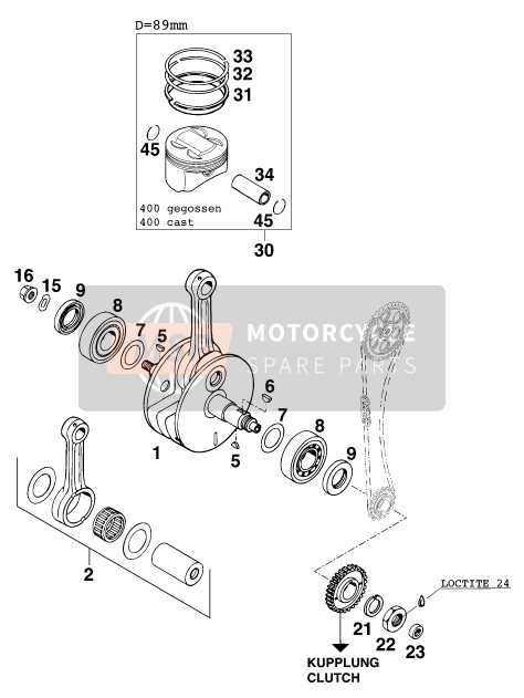 KTM 400 SX-C Australia 1999 Vilebrequin, Piston pour un 1999 KTM 400 SX-C Australia