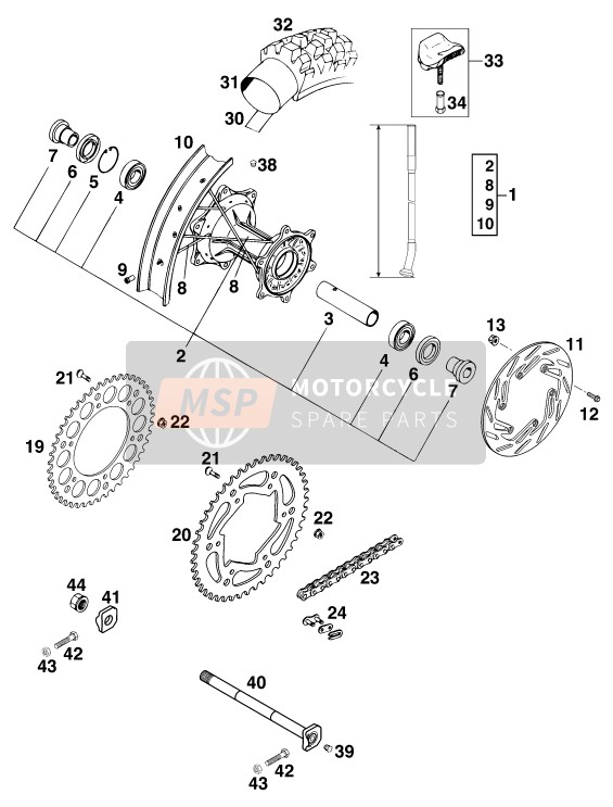 KTM 400 SX USA 1998 Rueda trasera para un 1998 KTM 400 SX USA