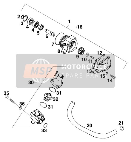 KTM 400 SX USA 1998 Bomba de agua para un 1998 KTM 400 SX USA