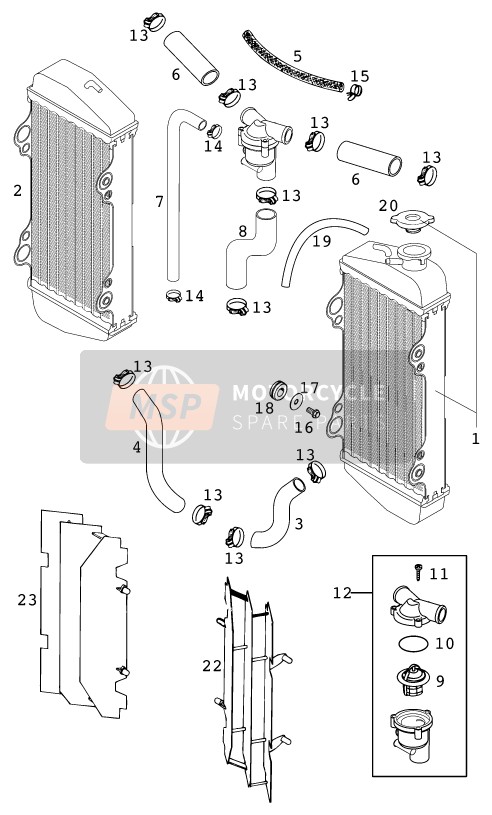 KTM 400 SX RACING Europe 2000 Système de refroidissement pour un 2000 KTM 400 SX RACING Europe