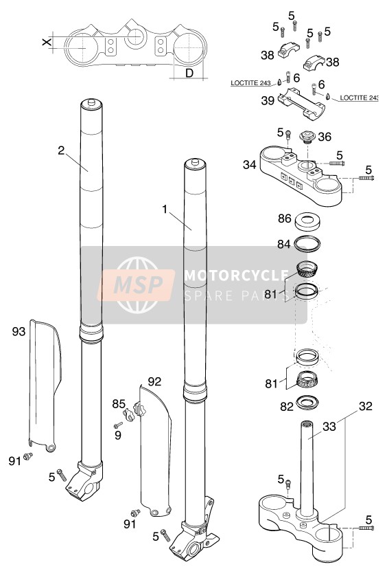 KTM 400 SX RACING Europe 2000 Front Fork, Triple Clamp for a 2000 KTM 400 SX RACING Europe