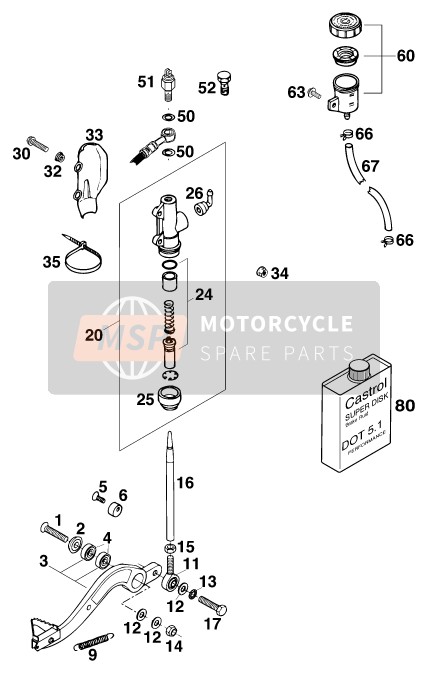 KTM 400 SXC WP Europe 1997 Commande de frein arrière pour un 1997 KTM 400 SXC WP Europe