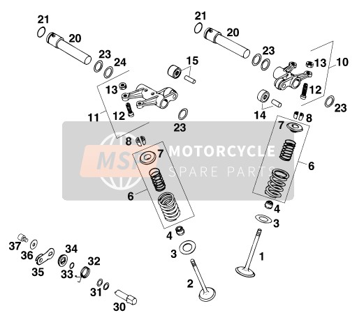 KTM 400 SXC WP Europe 1997 Klepaandrijving voor een 1997 KTM 400 SXC WP Europe