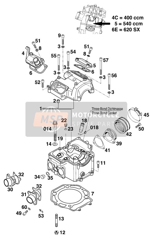 KTM 400 SXC USA 2000 Culasse pour un 2000 KTM 400 SXC USA