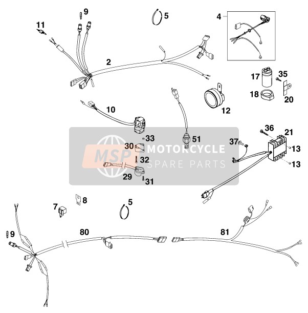 KTM 400 SXC USA 2000 Kabelboom voor een 2000 KTM 400 SXC USA