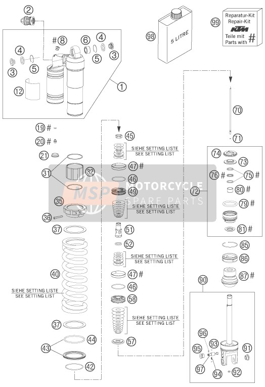 KTM 400 XC-W USA 2007 Shock Absorber Disassembled for a 2007 KTM 400 XC-W USA