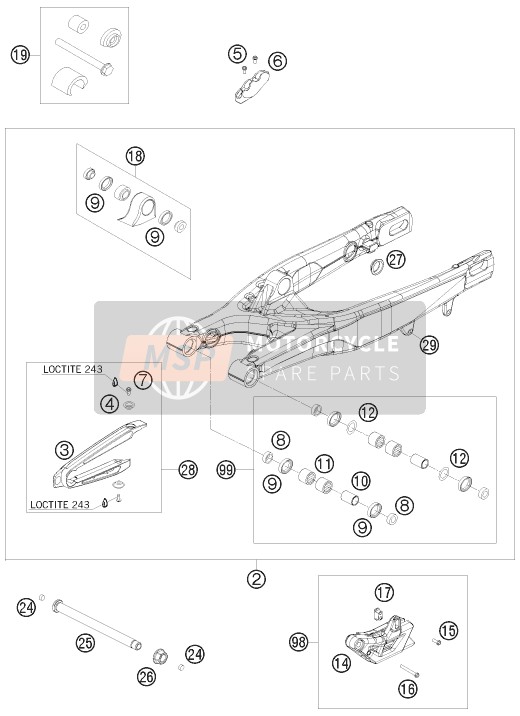 KTM 400 XC-W USA 2010 Braccio oscillante per un 2010 KTM 400 XC-W USA