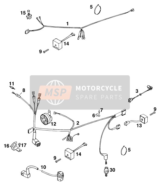 KTM 440 E-XC WP Europe 1995 Wiring Harness for a 1995 KTM 440 E-XC WP Europe
