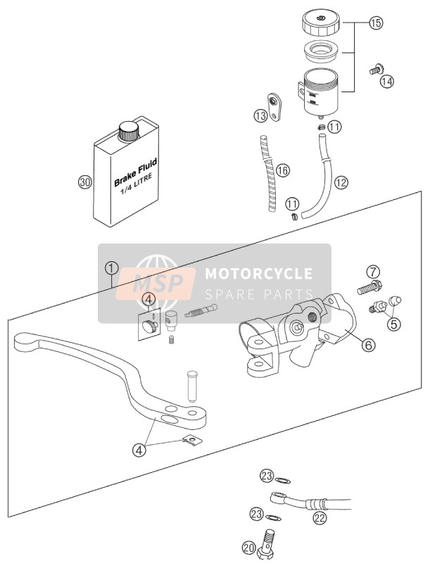 KTM 450 SMS Europe 2004 Controllo del freno anteriore per un 2004 KTM 450 SMS Europe