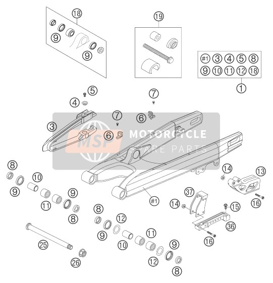 KTM 450 SMS Europe 2004 Bras oscillant pour un 2004 KTM 450 SMS Europe