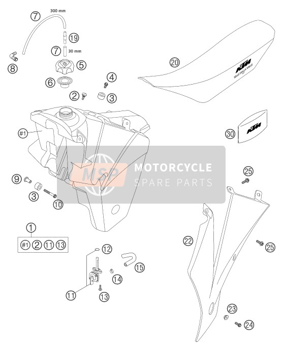 KTM 450 SMS Europe 2004 Tank, Zadel voor een 2004 KTM 450 SMS Europe