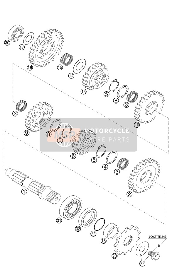 KTM 450 SMS Europe 2004 GETRIEBE II - VORGELEGEWELLE für ein 2004 KTM 450 SMS Europe