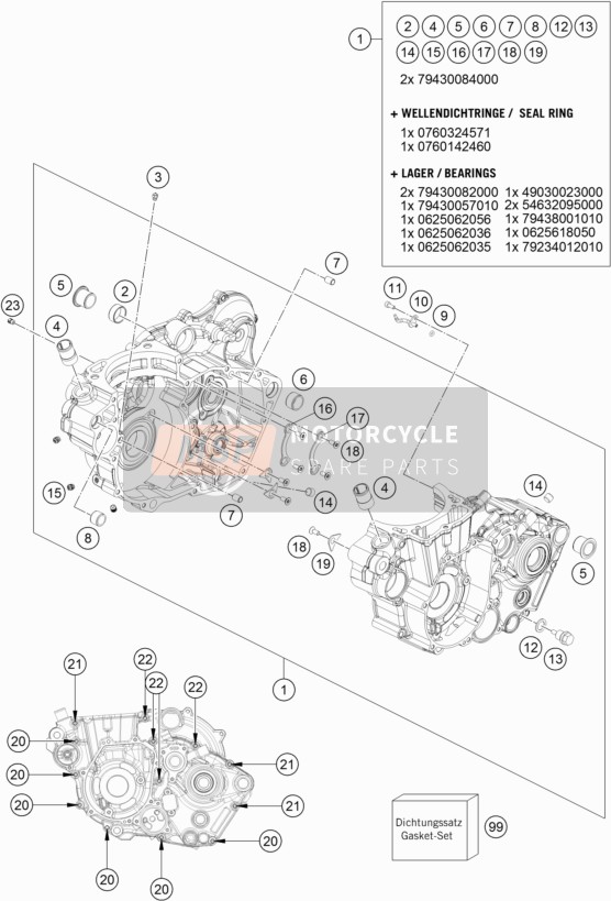 KTM 450 EXC-F Australia 2019 Caja del motor para un 2019 KTM 450 EXC-F Australia
