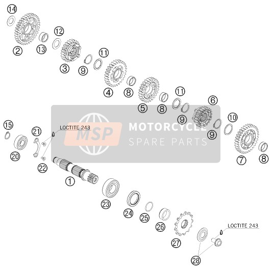 KTM 450 EXC-R SIX-DAYS Europe 2008 Transmissie II - Tegenas voor een 2008 KTM 450 EXC-R SIX-DAYS Europe