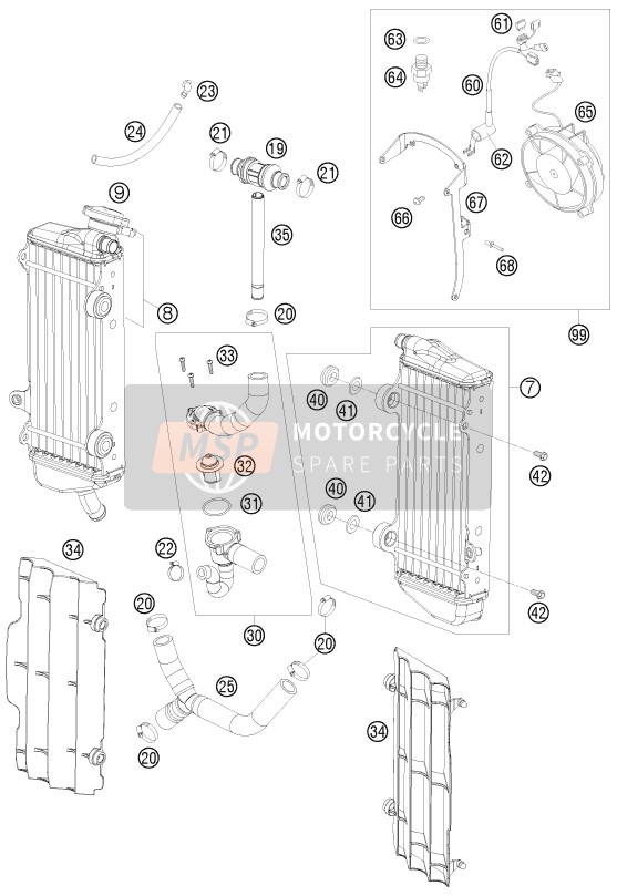 KTM 450 EXC AU, GB 2009 Cooling System for a 2009 KTM 450 EXC AU, GB