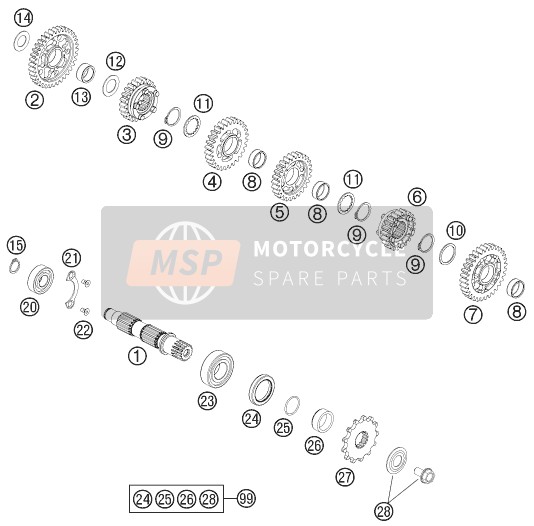KTM 450 EXC USA 2011 Transmisión II - Eje contrario para un 2011 KTM 450 EXC USA