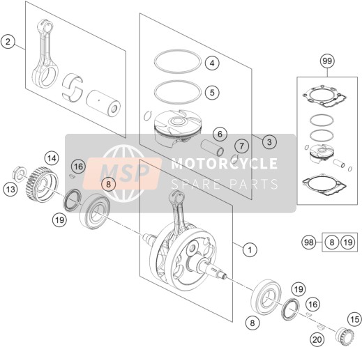 KTM 450 EXC Australia 2014 Cigüeñal, Pistón para un 2014 KTM 450 EXC Australia