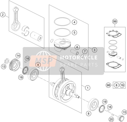 KTM 450 EXC Europe 2015 Crankshaft, Piston for a 2015 KTM 450 EXC Europe