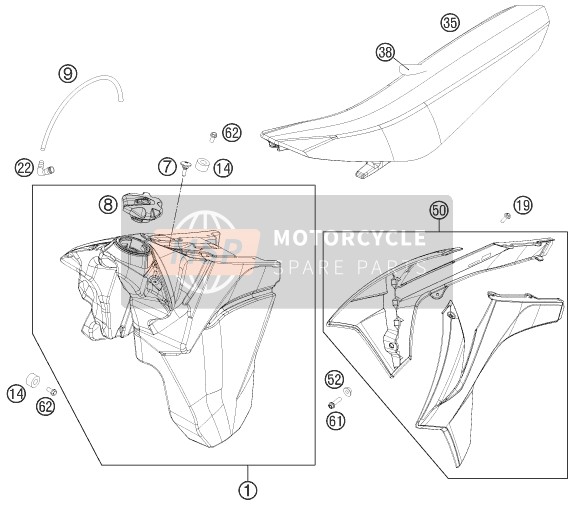 KTM 450 EXC Europe 2015 Réservoir, Siège pour un 2015 KTM 450 EXC Europe