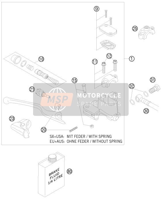 KTM 450 EXC CHAMPION EDIT. USA 2010 Front Brake Control for a 2010 KTM 450 EXC CHAMPION EDIT. USA